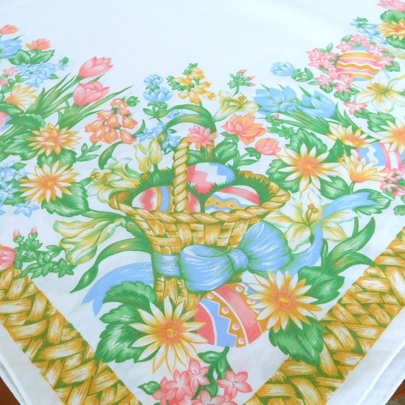 Large Easter Spring tablecloth blue pink yellow green 60 x 72 inches rectangle gallery