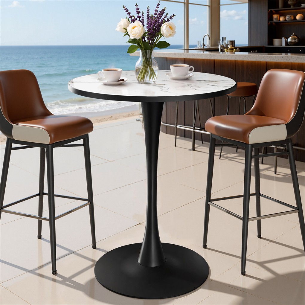 102cm High Bistro Bar Table Sintered Stone-top Pub Cocktail Table Pedestal Base gallery