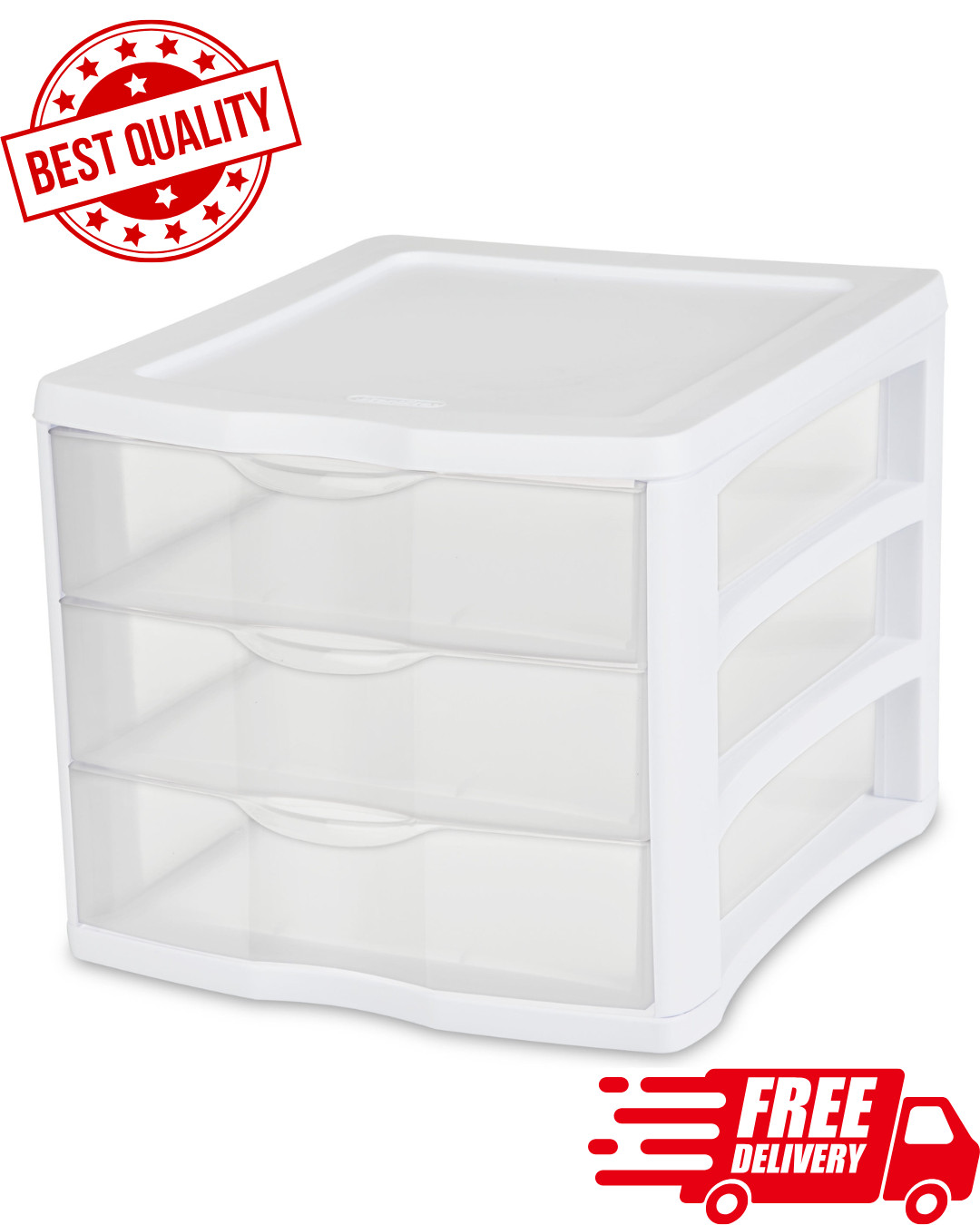 3 Drawer Unit Clear Plastic Countertop, Desktop Drawers, White gallery