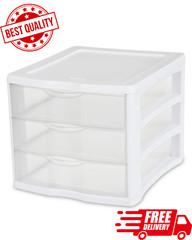 3 Drawer Unit Clear Plastic Countertop, Desktop Drawers, White