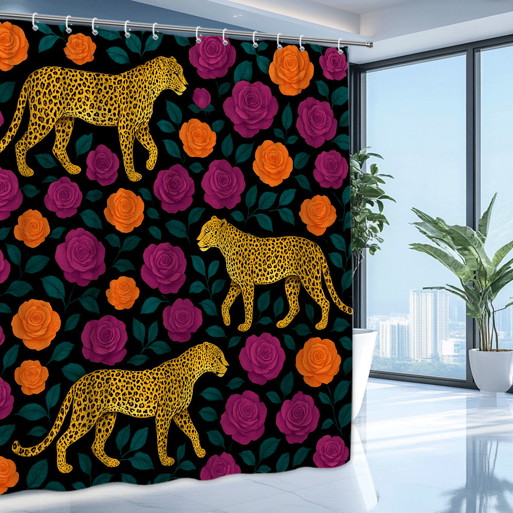 Colorful Leopard Floral Shower Curtain - Elegant Home Décor gallery