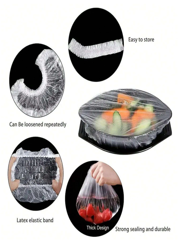 100Pcs Disposable Plastic Wrap Covers for Food Storage & Freshness gallery