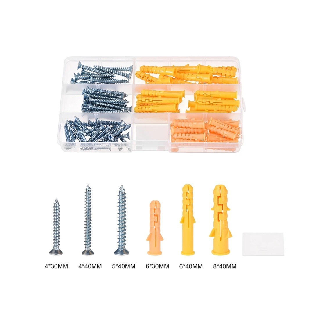 Uxcell Plastic Expansion Tube w/Screws Asst Kit for Drywall Yellow 100pcs gallery