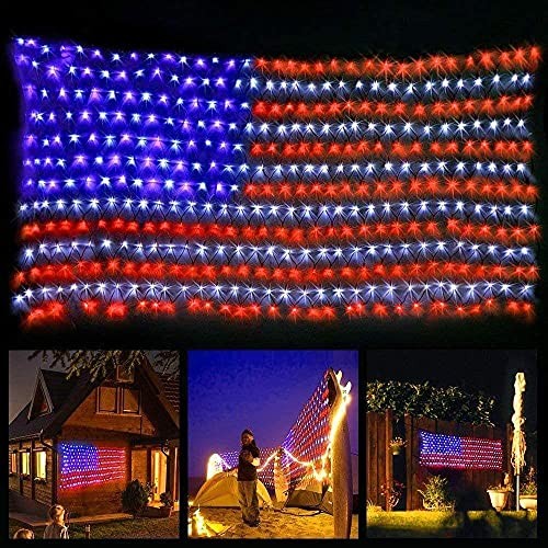 American Flag Lights with 420 Super Bright LEDs,Waterproof Plug in flag light gallery