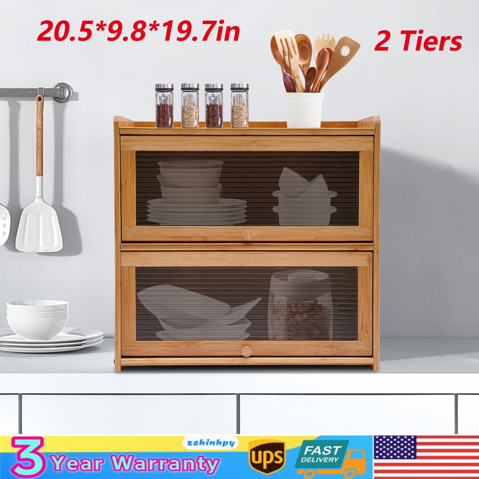 Primary Color 2 Tier Bamboo Storage Cabinet Countertop Storage Cabinet Home gallery