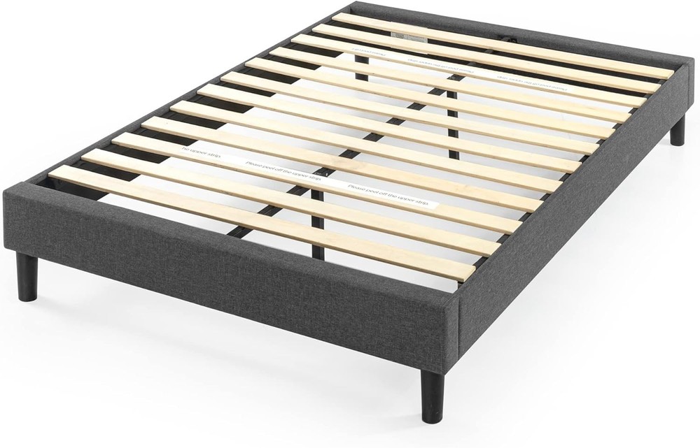 ZInus Curtis Upholstered Platform Bed Frame Wood Slats No Box Spring Queen NEW