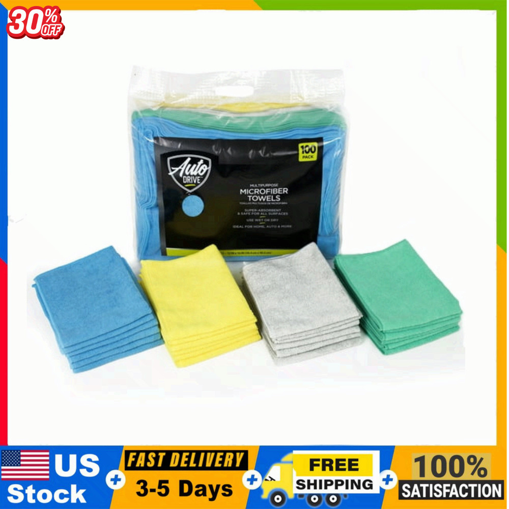 Auto Drive Multipurpose Microfiber Towels, 12" x 16", 100 Pack