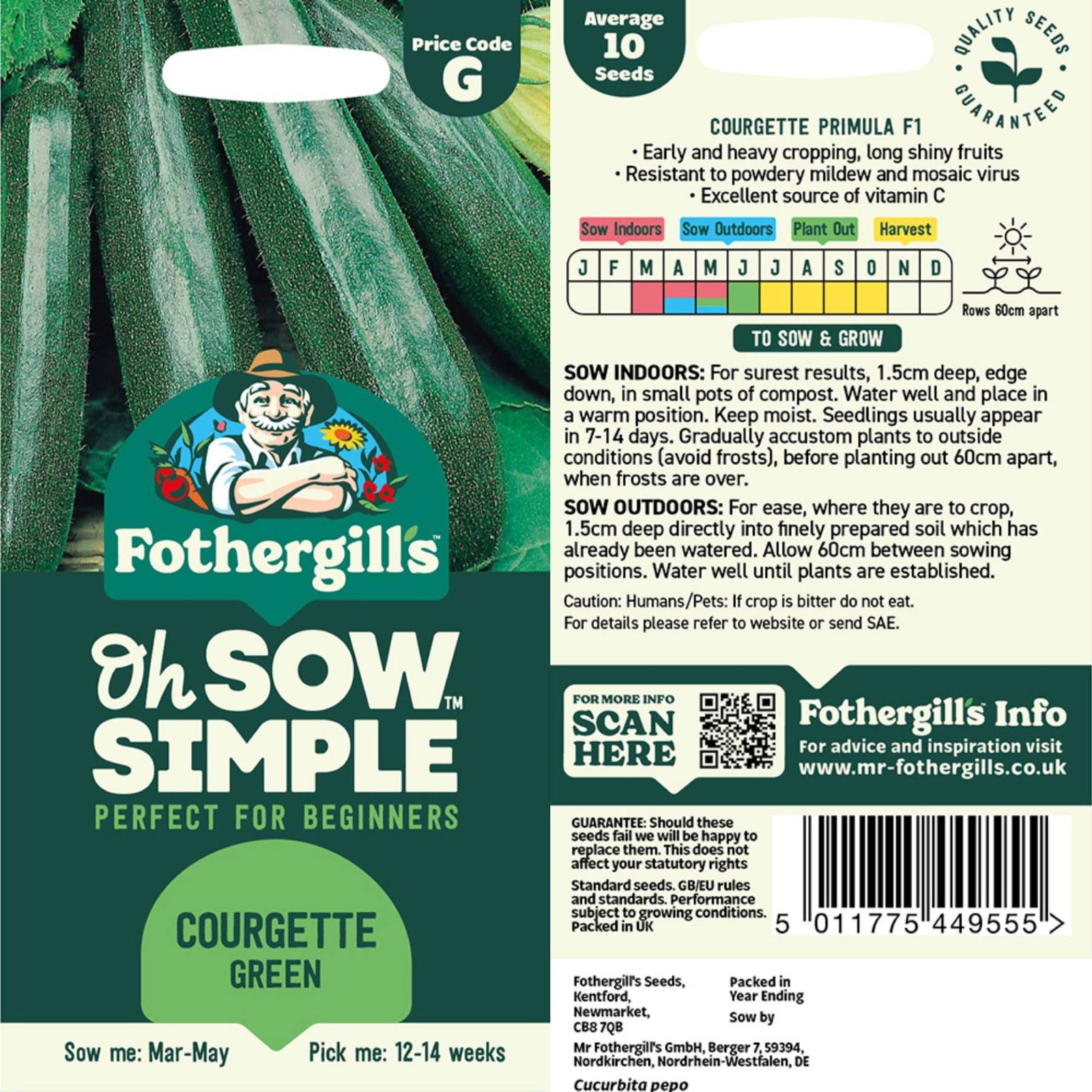 Mr. Fothergill's Courgette (Zucchini) Green Seed Oh Sow Simple, Easy to Grow gallery