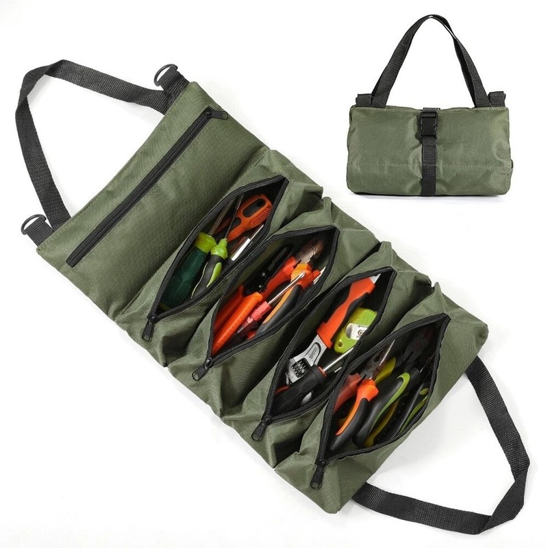 Multi-Purpose Tool Roll Up Bag 5 Pocket Wrench Pouch Canvas Hanging Organizer US gallery