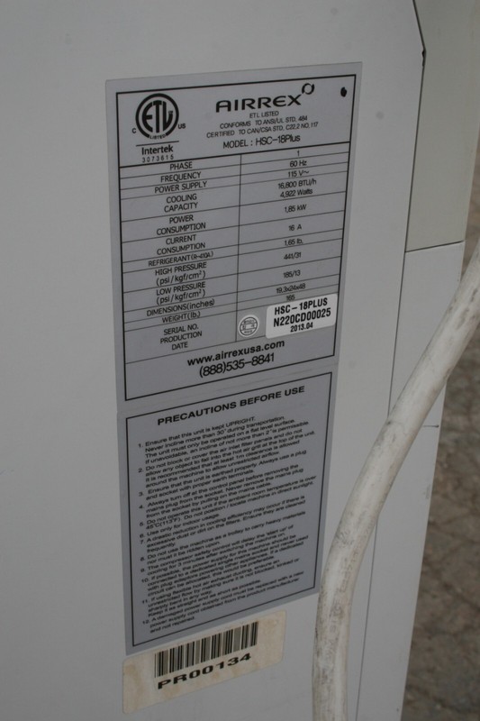 Airrex HSC-18Plus Portable Air Conditioner 16,800 BTU 115V, 60hz 1PH gallery