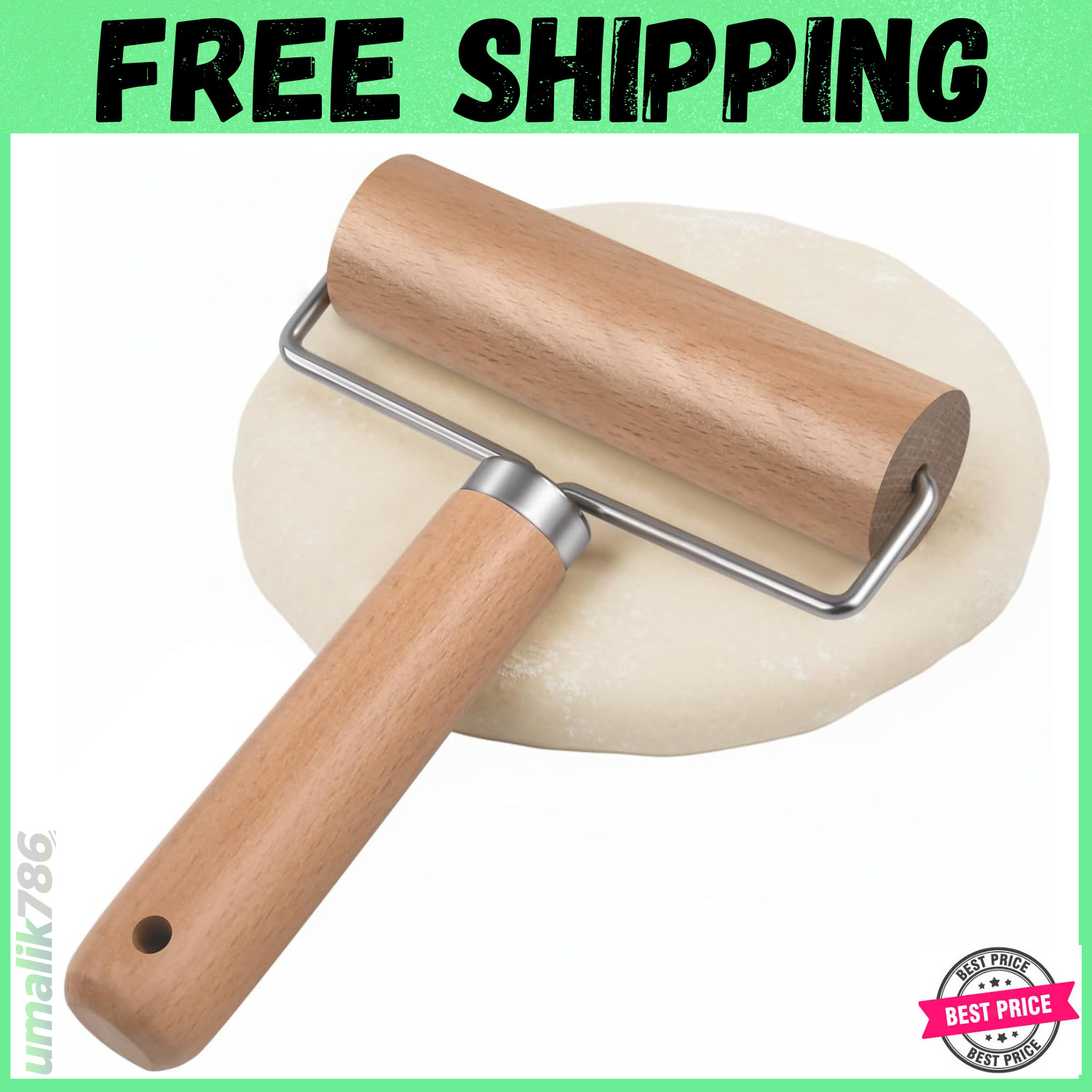 Small Rolling Pin with Handle, Wooden Dough Pastry Roller, Non-Stick Pizza gallery