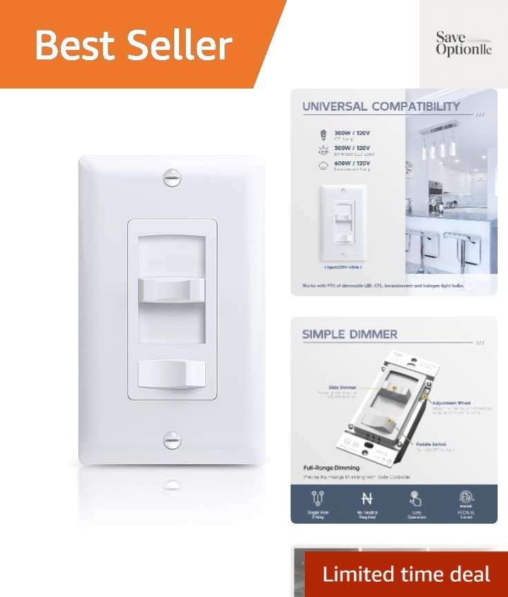 Dimmer Switch, Single Pole/3-Way LED Rocker Dimmer Light Switch for 150W LED/...