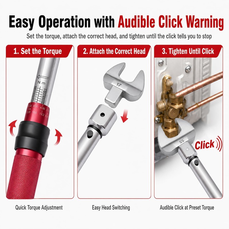 Mini Split Torque Wrench Set, 10–80 Nm HVAC Torque Wrench with 5 Fixed Open E... gallery