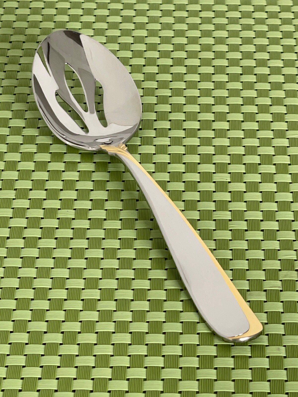 Yamazaki AFFAIR GOLD Stainless Gold Accent Patrick Pierced Serving Spoon 8 1/2” gallery