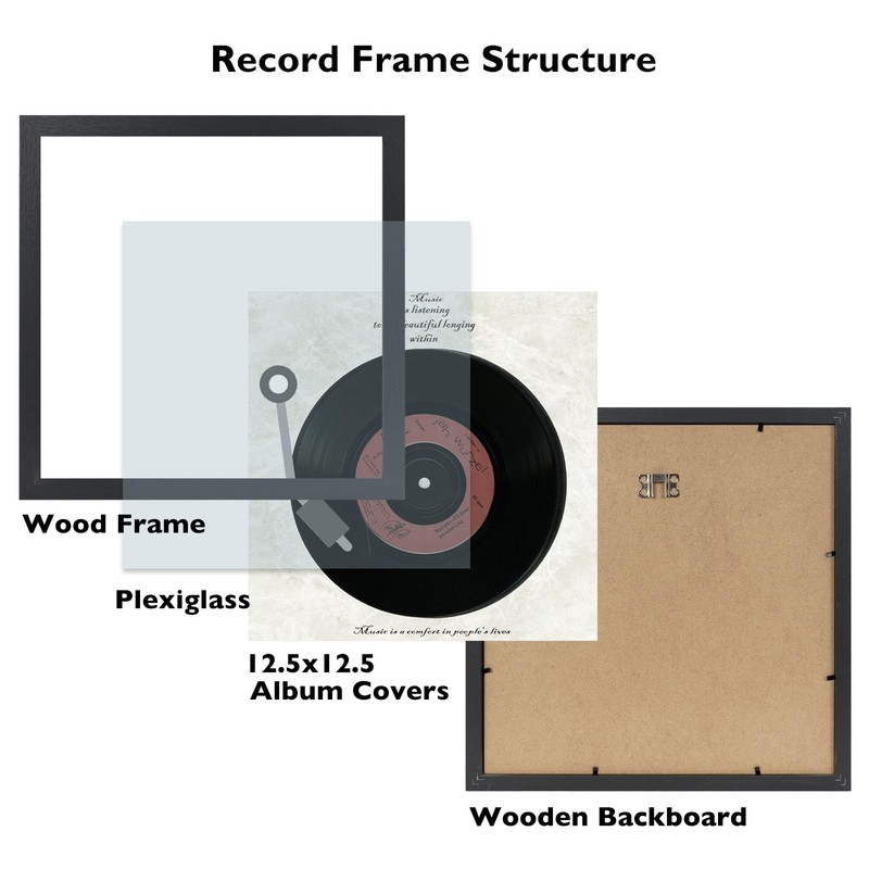5 Pack Vinyl Record Frames 12x12 LP Album Cover Wall Display 12.5x12.5 Black gallery