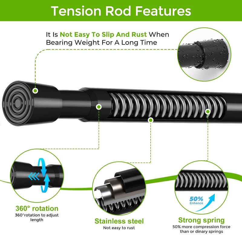 Spring Tension Rod 18-41 Inches No Drilling Adjustable 18-41inch-1P, Black gallery