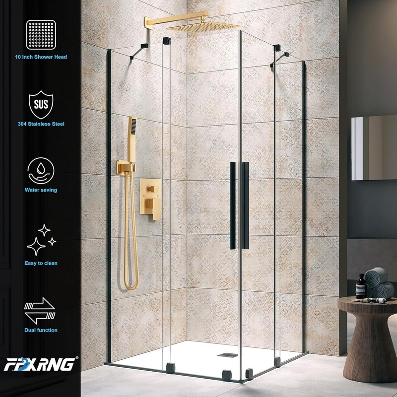 Rainfall Shower System Gold 10" Shower Head Wall Mounted Valve Included gallery