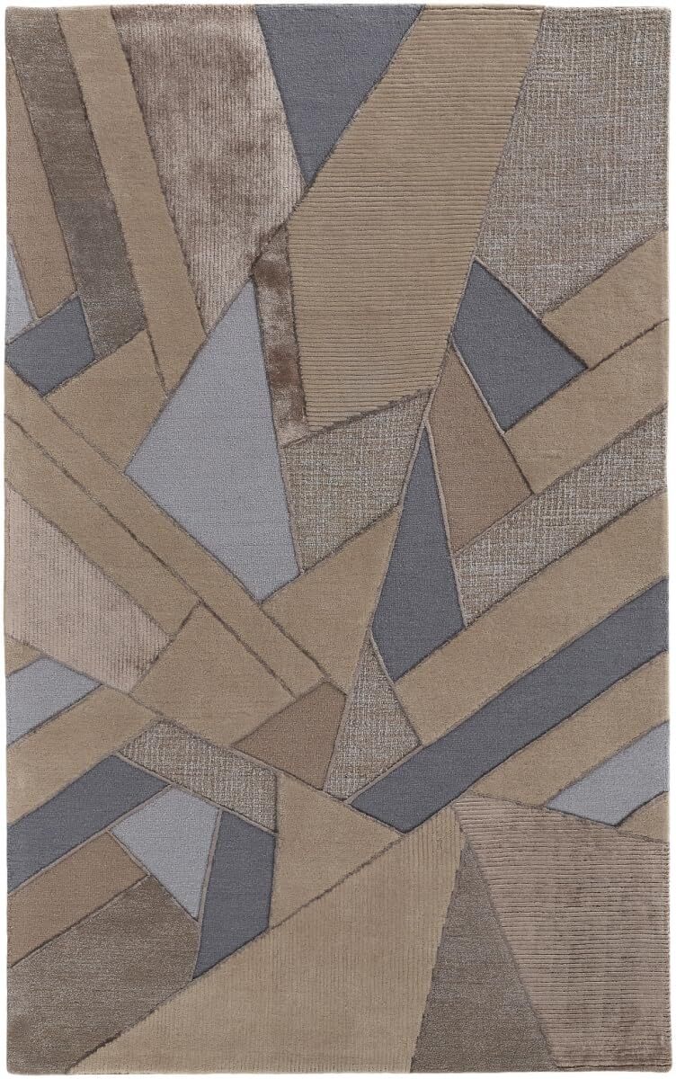 5' X 8' Tan Brown And Blue Wool Geometric Tufted Handmade Area Rug gallery