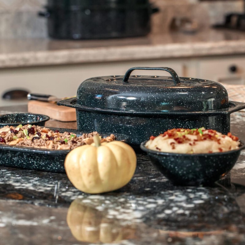 Granite Ware 13-Inch Covered Oval Roaster - Speckled Black gallery