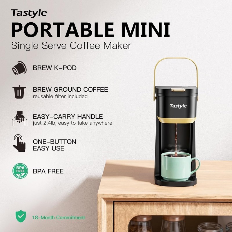 Single Serve One Cup Coffee Maker – K Cup/Grounds, Mini 6–12oz Portable, Black gallery