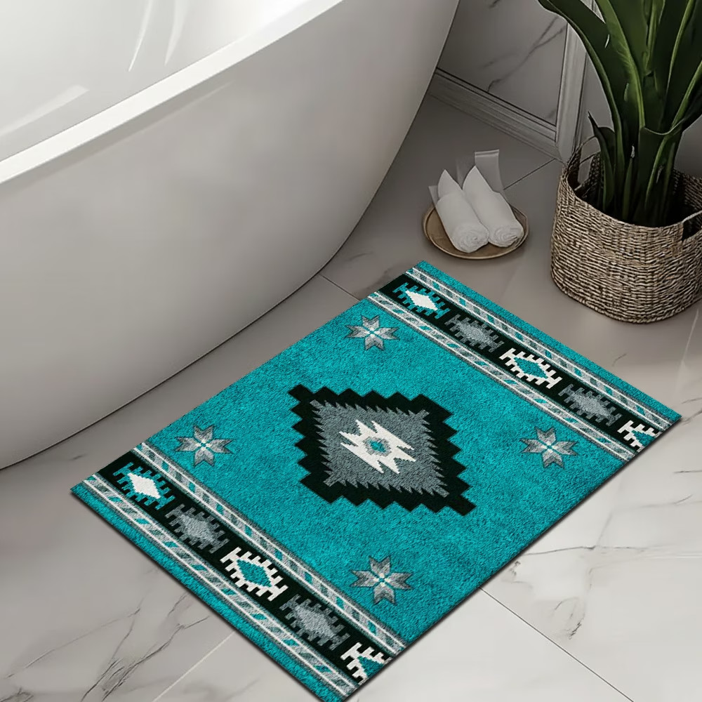 Western Southwestern Printed Small Throw Rug Approx. 23 "X 16" Non Skid Backing gallery