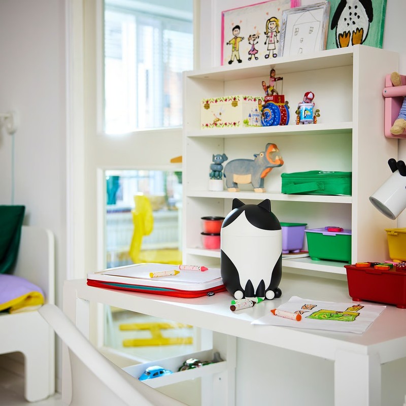 NEW IKEA GREJSIMOJS Cat Shaped Storage Box - Black / White (506.031.78) gallery