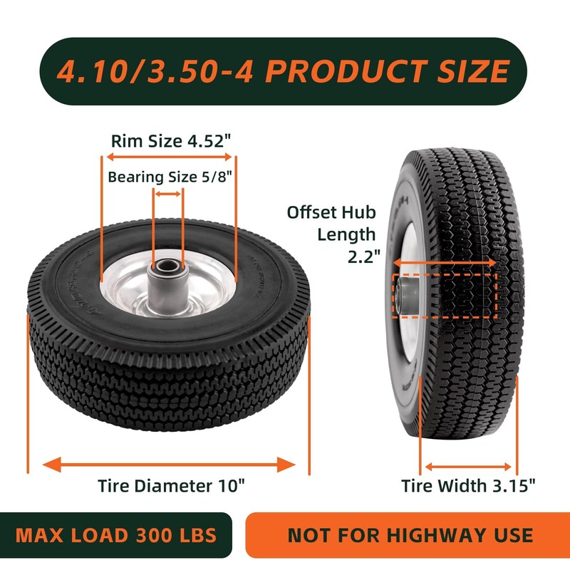 10 Inch Solid Polyurethane Tire 4.10/3.50-4 Tire, 10" Flat Free Wheels with 5... gallery