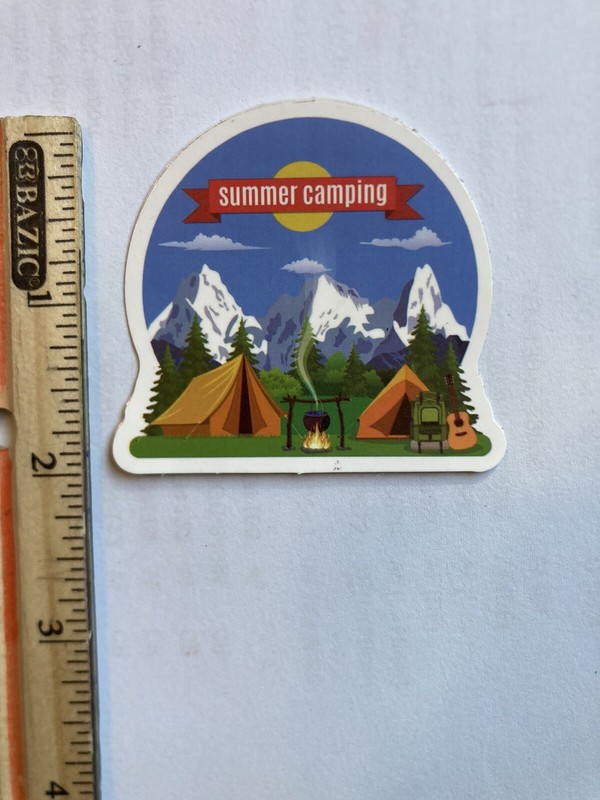 Camping Sticker. “summer camping”. Approximately 2 Inches by 2 Inches gallery