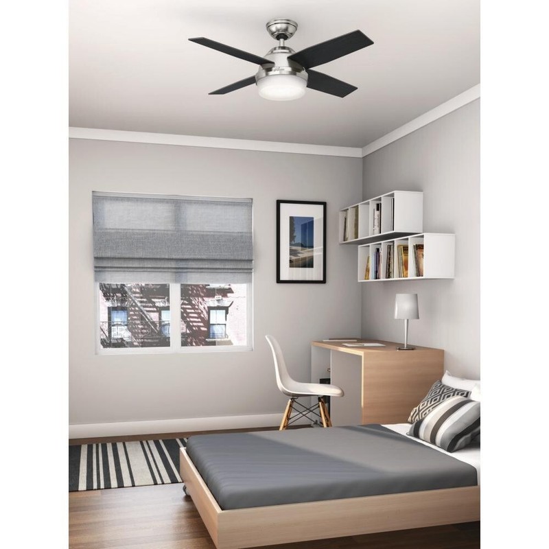 44" Brushed Nickel Indoor LED Ceiling Fan Painted Cased White Glass Bowl Shade gallery