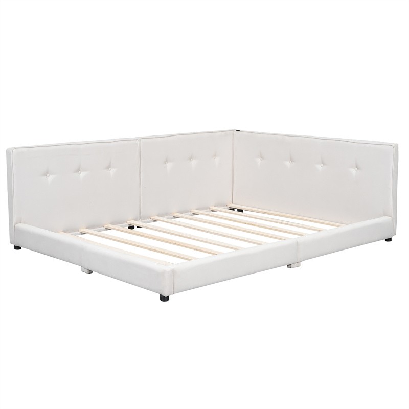 Modern Upholstered Platform Bed Frame Queen Size Daybed with USB Ports,Beige gallery