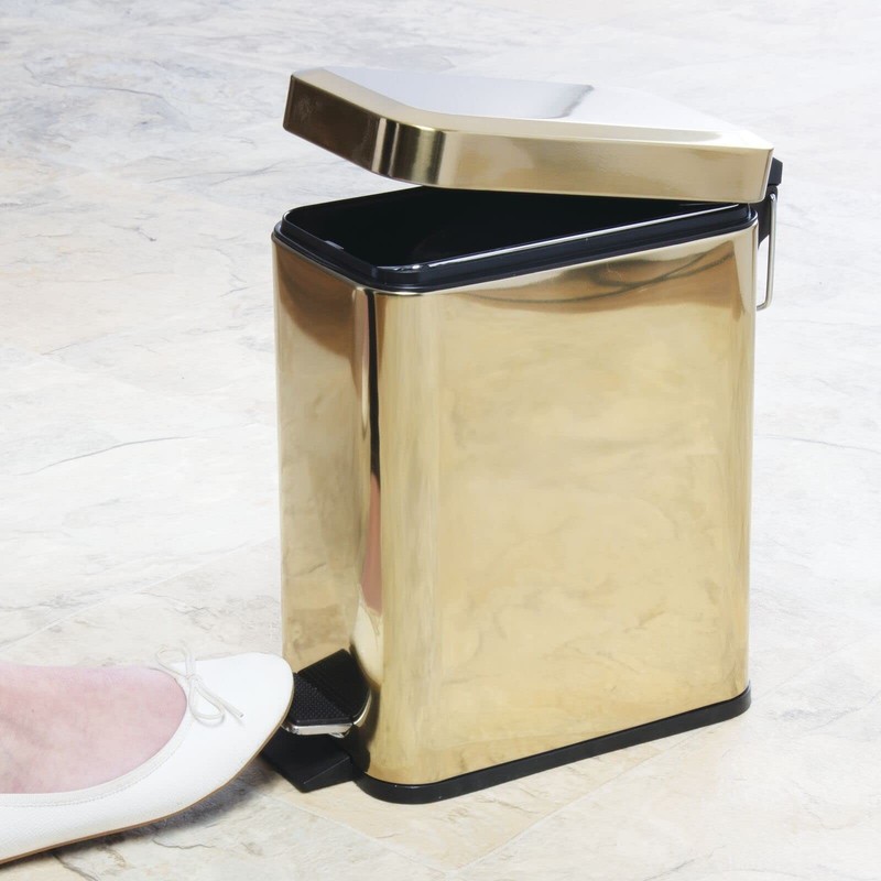 mDesign Small Modern 1.3 Gallon Rectangle Metal Lidded Step Trash Can, Compact gallery