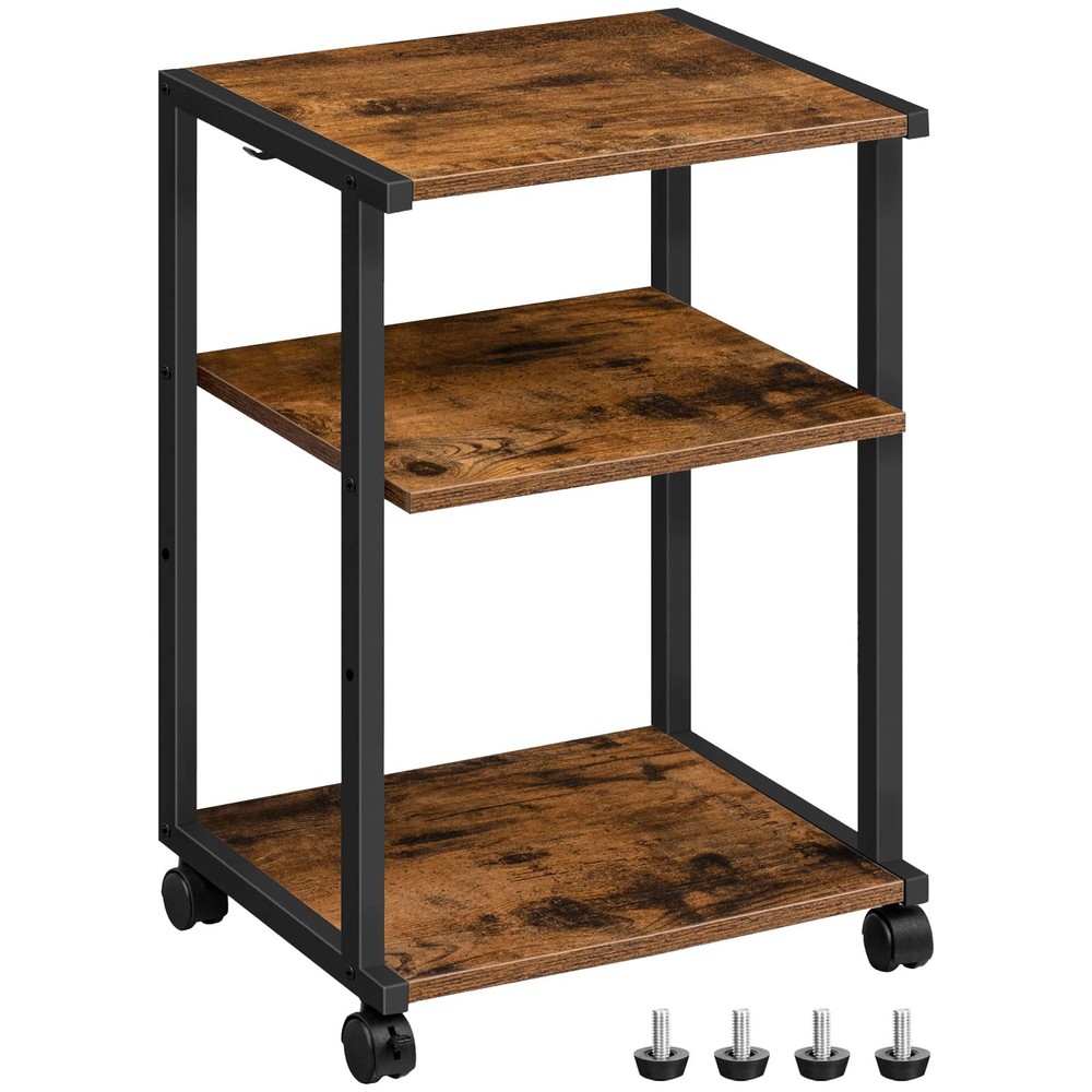 Mobile Printer Stand, 3-Tier Printer Cart Under Desk with Storage, Industrial...