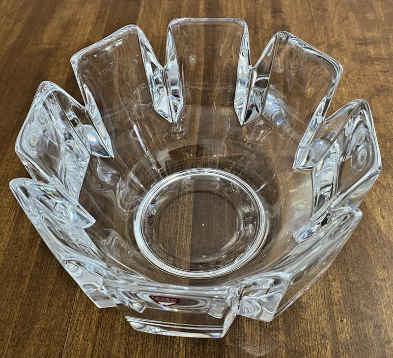 Vintage Orrefors Signed Lars Hellsten Heavy Scandinavian Crystal Corona 8" Bowl gallery