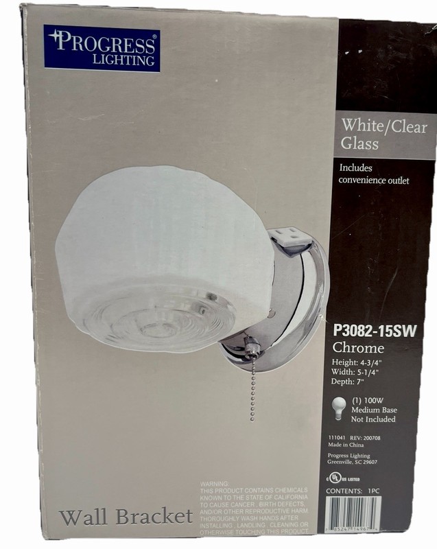 Progress Lighting White/Clear/chrome Glass Wall Fixture Pull Chain P3082-15SW gallery