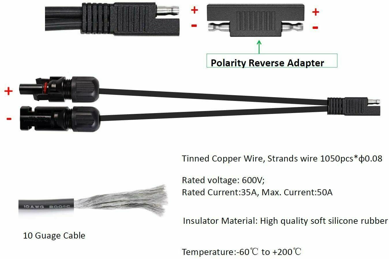 Solar Panel Cables to SAE Connectors Adapter 10AWG PV Cable Wire for RV Caravan gallery