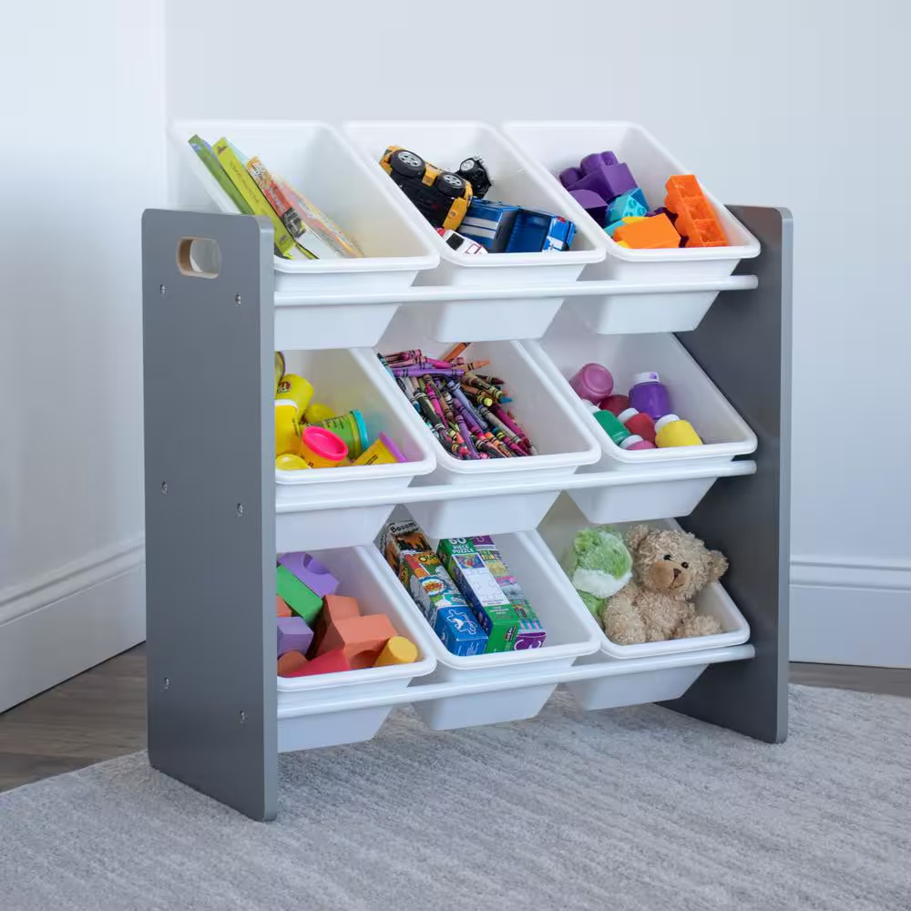 Inspire Collection Grey/White Kids Storage Organizer with 9 Plastic Bins gallery