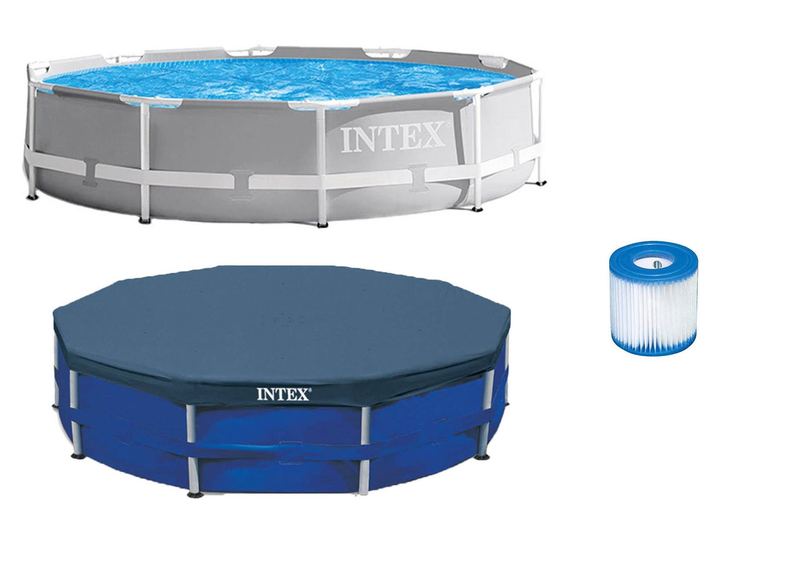 Intex 10ft x 10ft x 30in Pool w/ 10 Foot Round Pool Cover and Filter Cartridge gallery