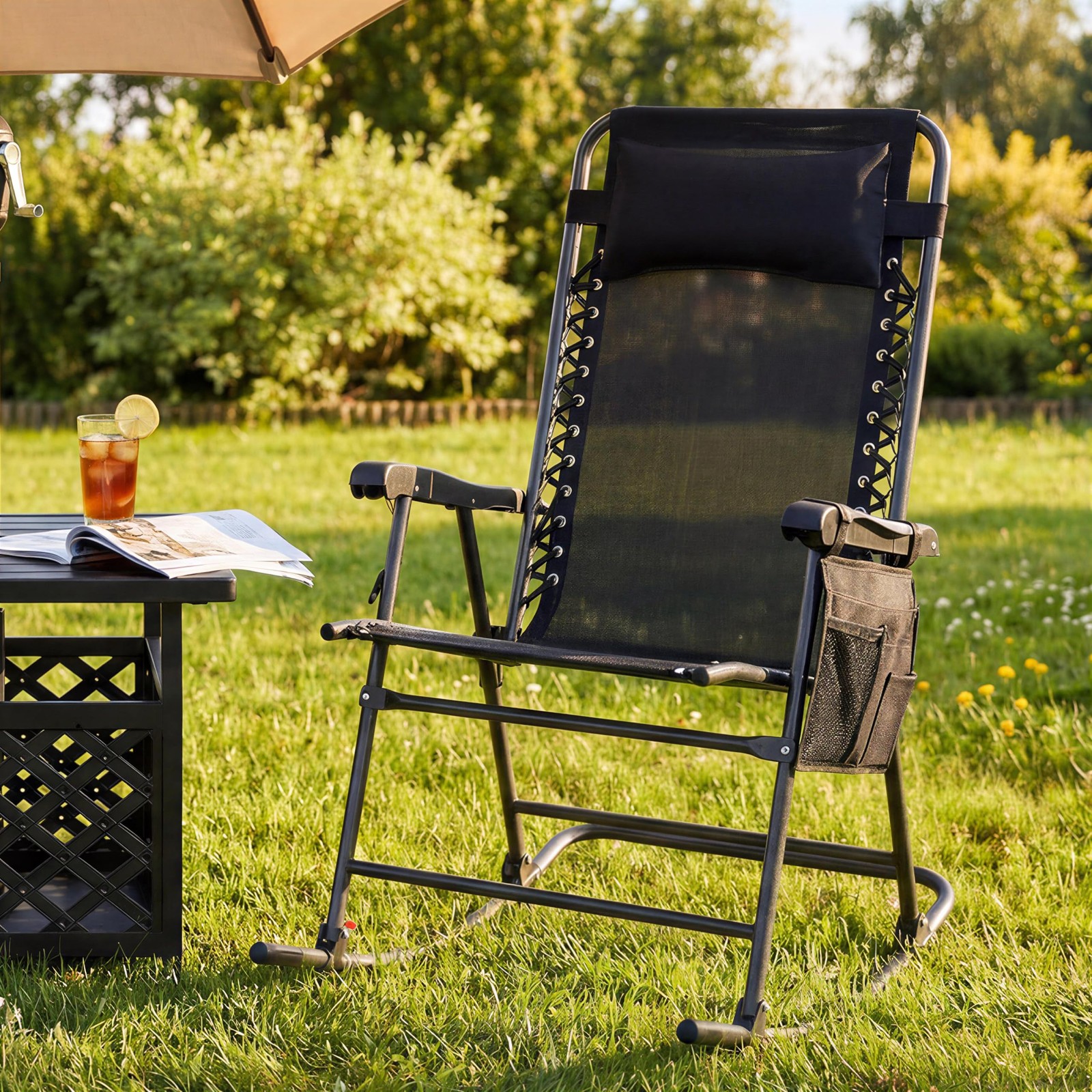 26in Rocking Chair Outdoor Zero Gravity Folding Chairs Rocking Chairs, Black gallery