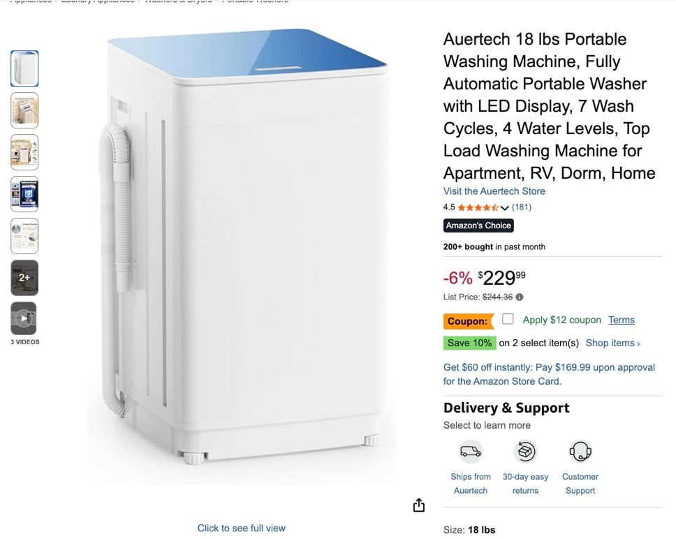 Auertech 18 lbs Portable Washing Machine, Fully Automatic Portable Washer gallery