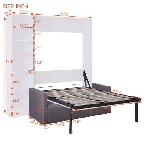 Murphy Wall Bed with Sofa & Storage Shelves Wood Murphy Chest Cabinet Furniture gallery