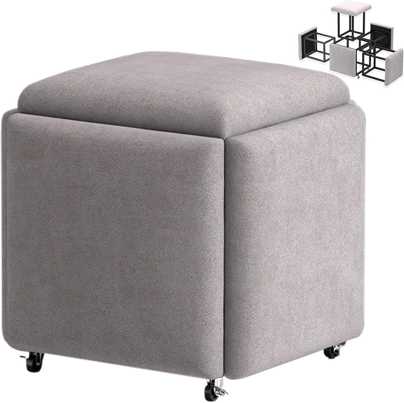 5-in-1 Swivel Ottoman Cube - Stackable Makeup Stool for Space Saving (Gray) gallery