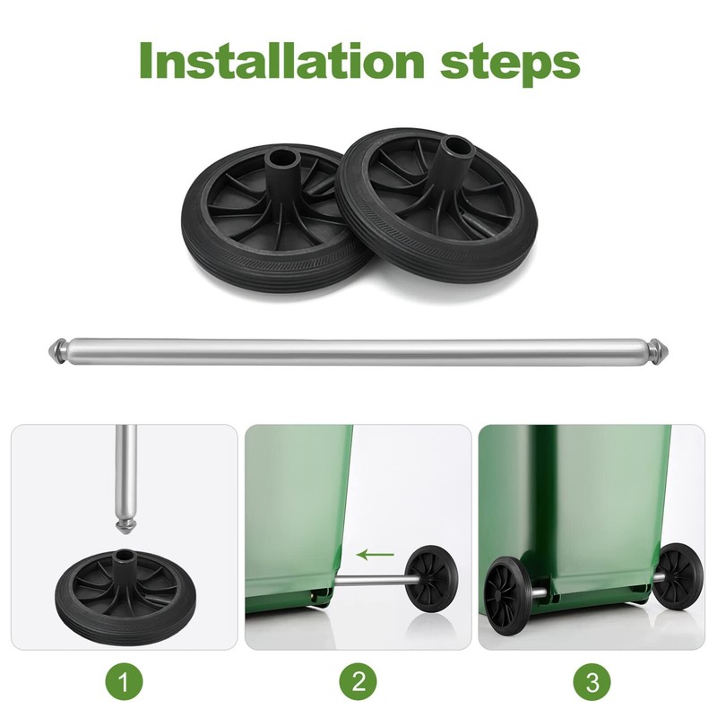 Garbage can Wheels Replacement Set with Hollow Shaft Plastic Trash can Pulley... gallery