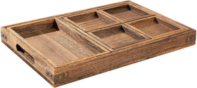 Rustic Wooden Serving Trays with Handle - Set of 7 Rectangular Platters for Ente gallery