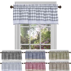 Window Curtain Valance Drape Checked Plaid Gingham Kitchen (58″ W x 14″ L)