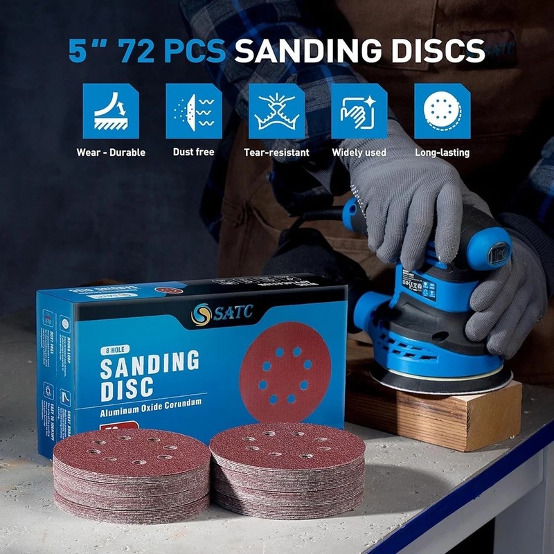 72PCS 5in Hook Loop Sanding Discs 8 Hole Orbital Sander Sandpaper 7 Grits gallery