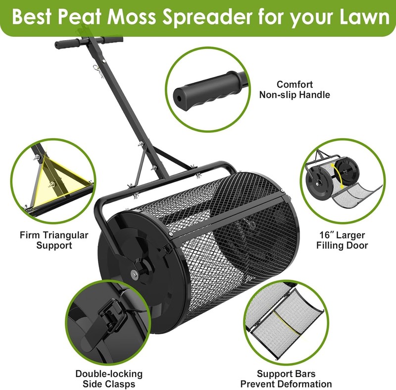 Compost Spreader, 24" Peat Moss Spreader with 3 Heights, Top Soil Spreader W/Upg gallery