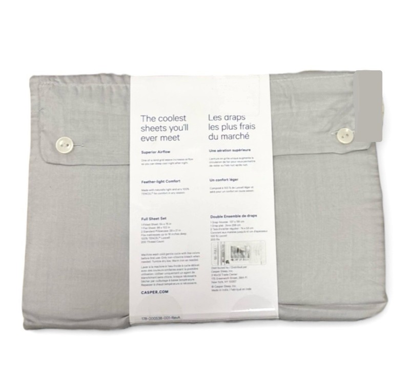 Casper Hyperlite 100% TENCEL Lyocell Cooling Weave GREY 4pc FULL Sheet Set NWT gallery