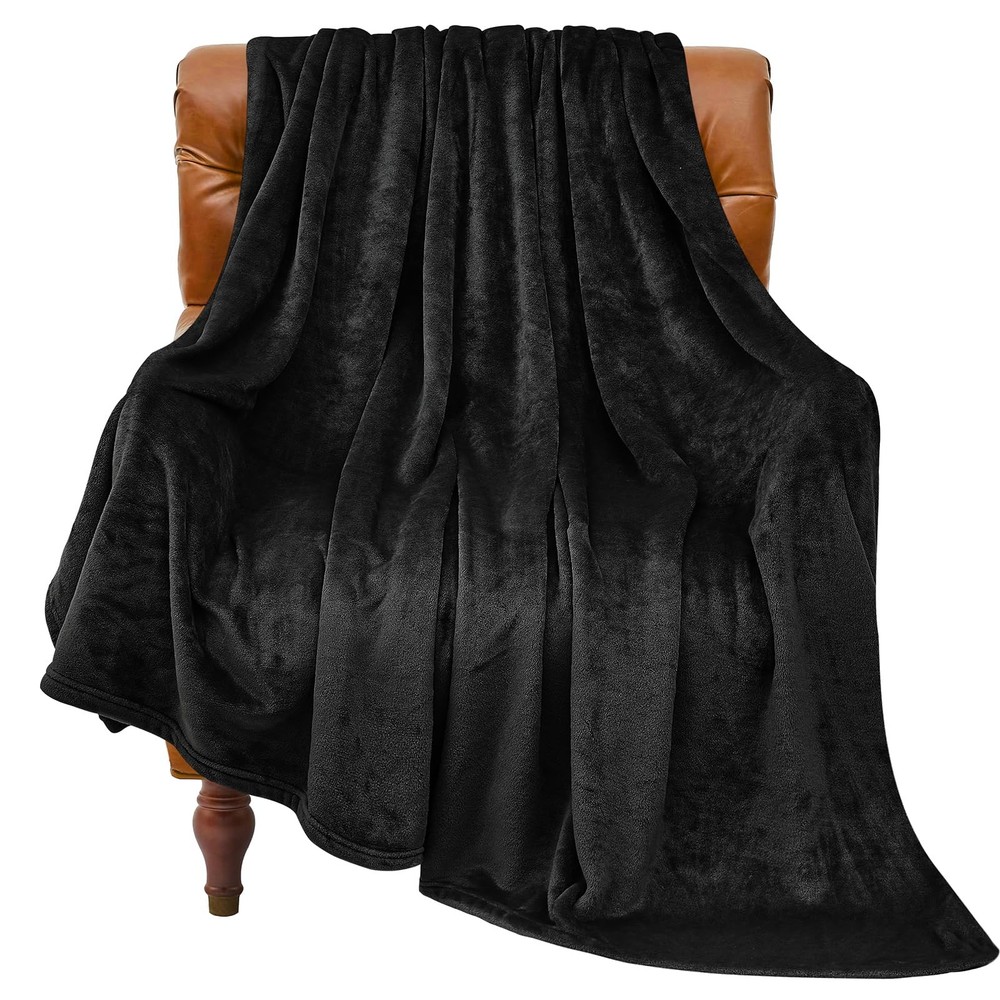 Fleece Blanket Black Throw Blankets for Couch & Bed, Luxury Plush Cozy Fuzzy