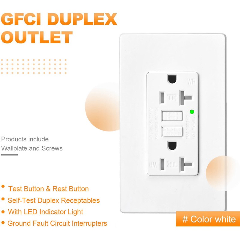 20A Self-Test GFCI Outlet Kitchen Bathroom Use WR TR LED Indicator ETL FCC 5Pack gallery