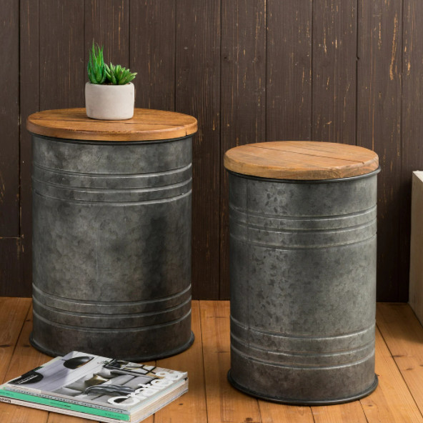 Table End Storage Side Farmhouse Rustic Accent Wood Metal Galvanized Night Stand gallery